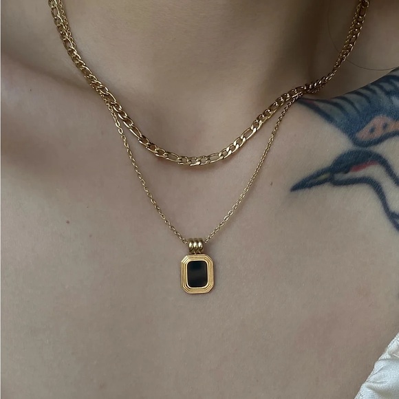 18K Gold Double Layered Necklace*Figaro Chain*Dainty*Gold Waterproof Jewelry*YB - Picture 7 of 10